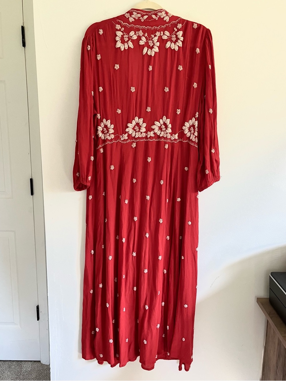 Free People Embroidered Fable Red Midi Dress Boho Flowy Hippie Lightweight Large - Picture 9 of 10
